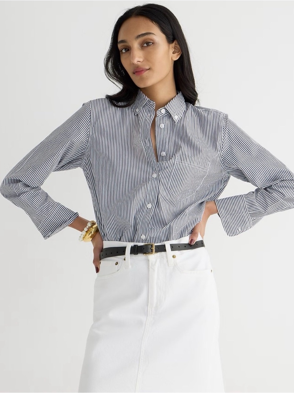 J. Crew Classic-fit washed cotton poplin shirt in stripe